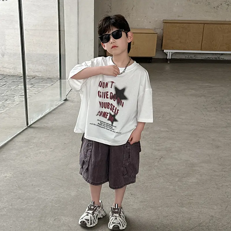Boys Cotton Printed T-Shirt Shorts Set White — feature 3