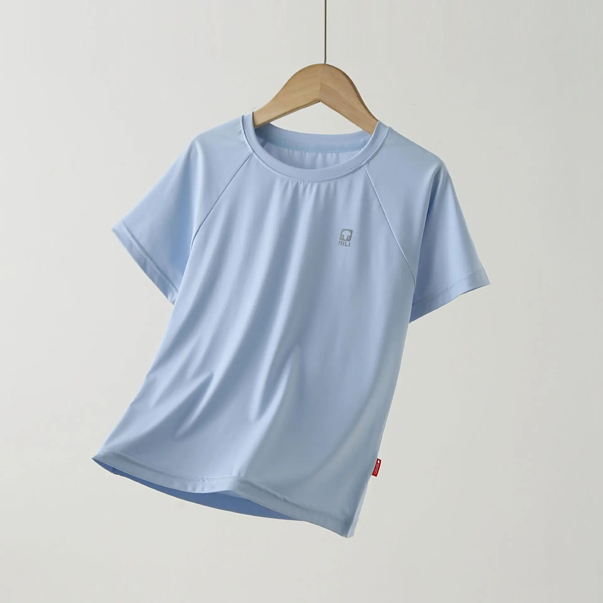 Light Blue Quick-Drying T-Shirt for Girls Boys Summer Wear - Image 8