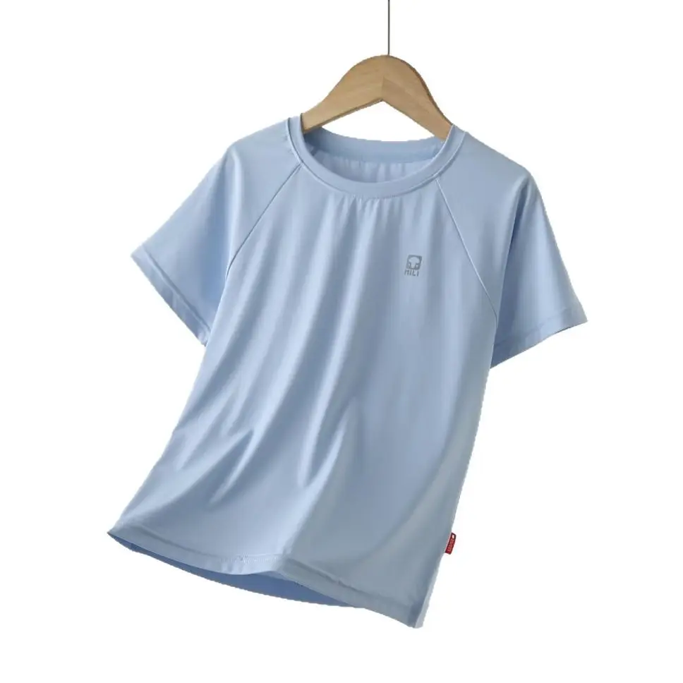 Light Blue Quick-Drying T-Shirt for Girls Boys Summer Wear - Image 9