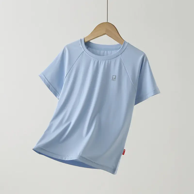 Light Blue Quick-Drying T-Shirt for Girls Boys Summer Wear - Image 2