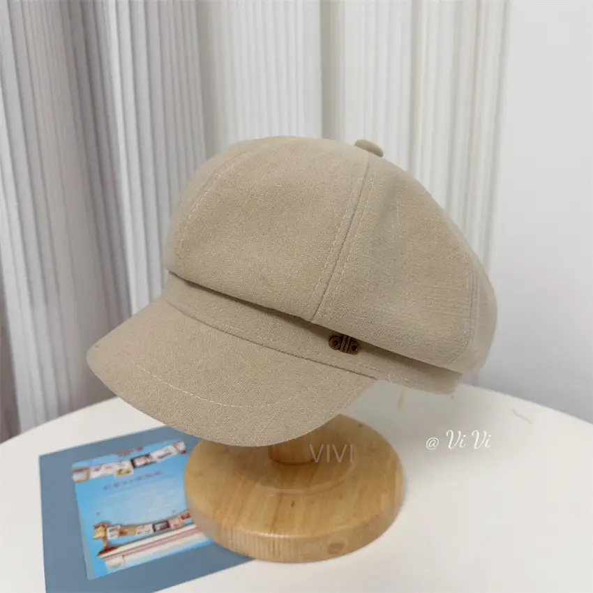 Women Woolen Cap Winter Warm Beige - Image 6
