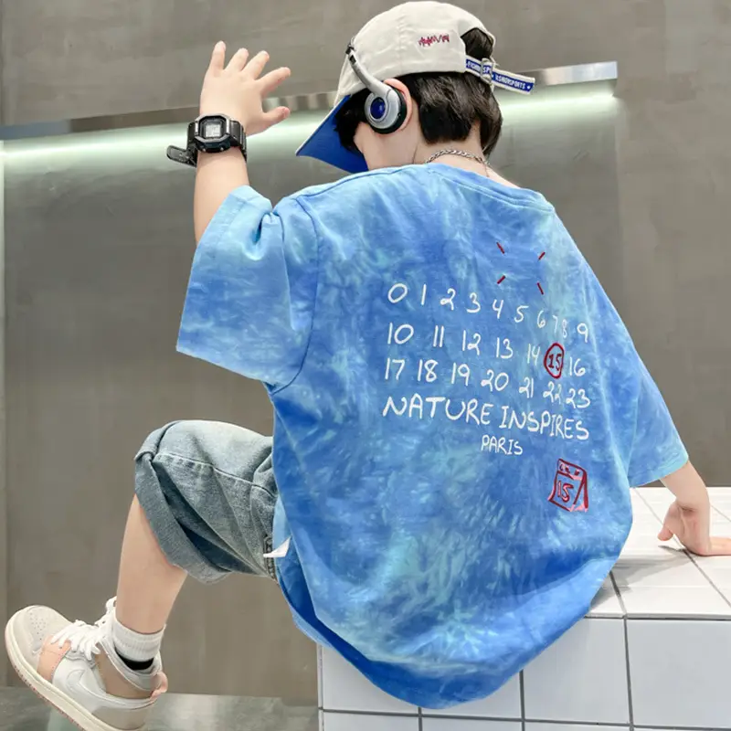Cotton Tie-dyed Boys Summer Shirt Shorts Set - Image 4