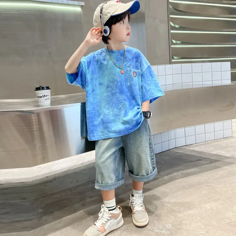 Cotton Tie-dyed Boys Summer Shirt Shorts Set - Image 5