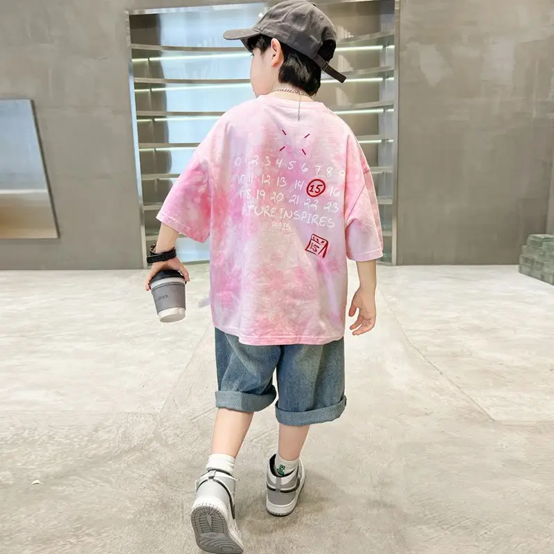 Cotton Tie-dyed Boys Summer Shirt Shorts Set - Image 6