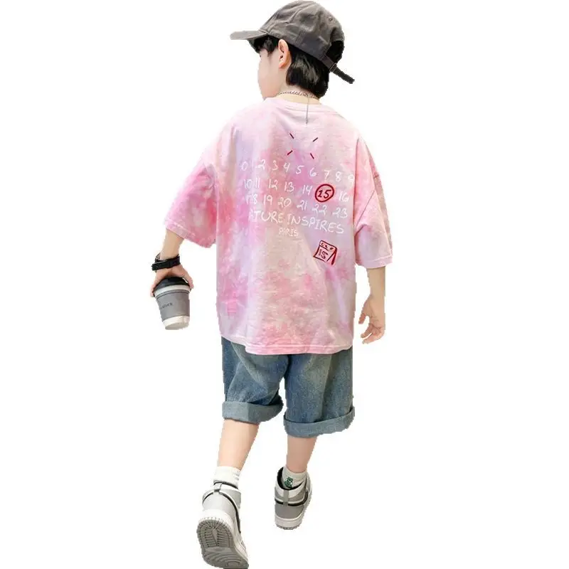 Cotton Tie-dyed Boys Summer Shirt Shorts Set - Image 7