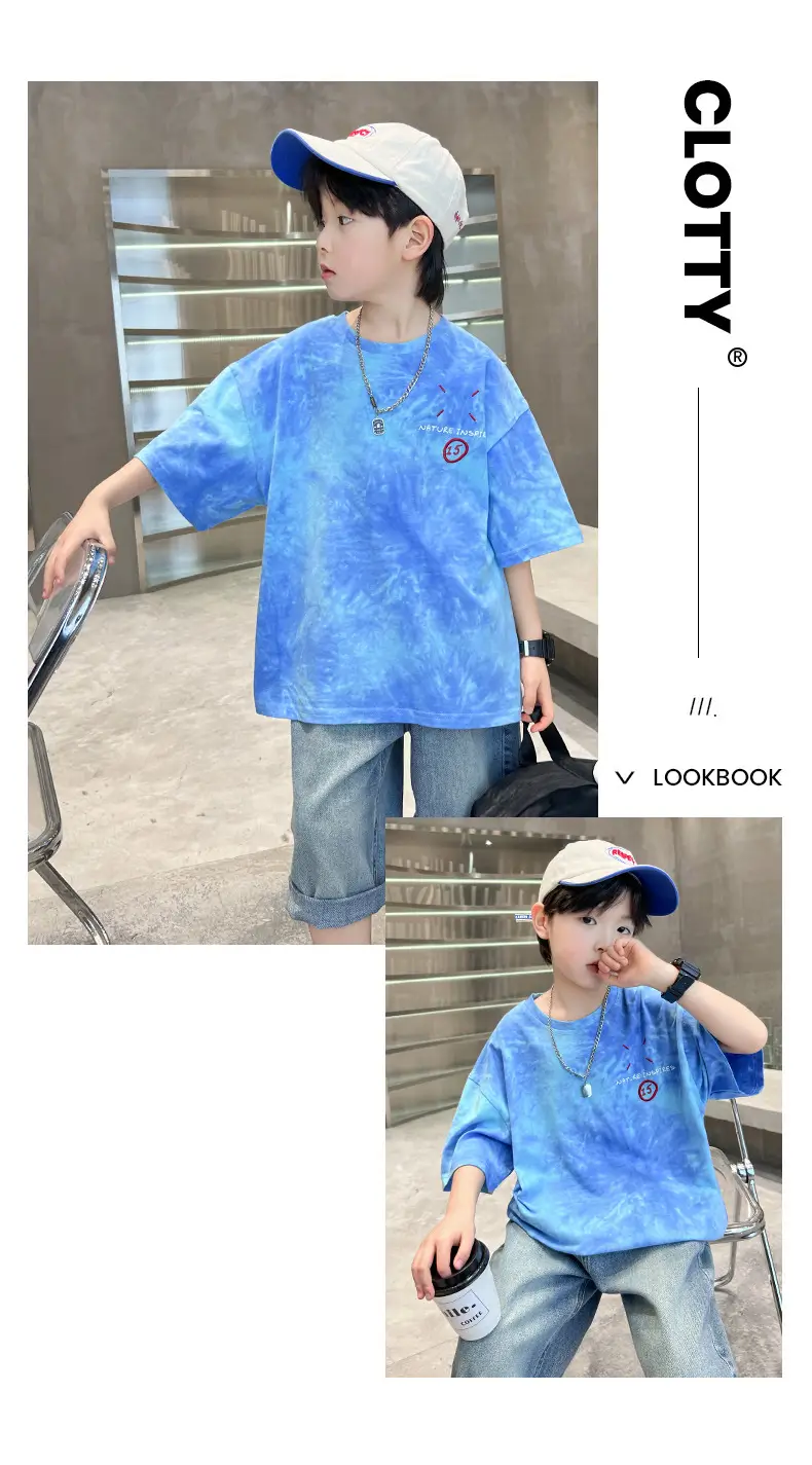 Cotton Tie-dyed Boys Summer Shirt Shorts Set — feature 10