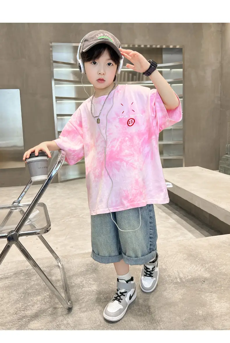 Cotton Tie-dyed Boys Summer Shirt Shorts Set — feature 14