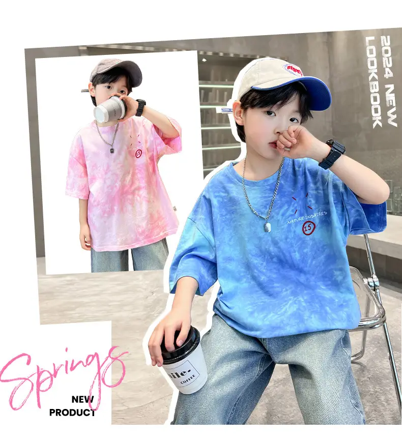 Cotton Tie-dyed Boys Summer Shirt Shorts Set — feature 4