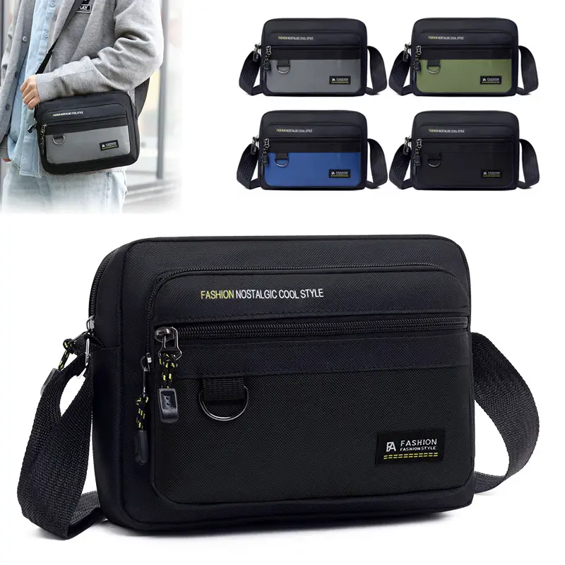 Men's Crossbody Bag with Multi-Layer Storage Black - Image 6