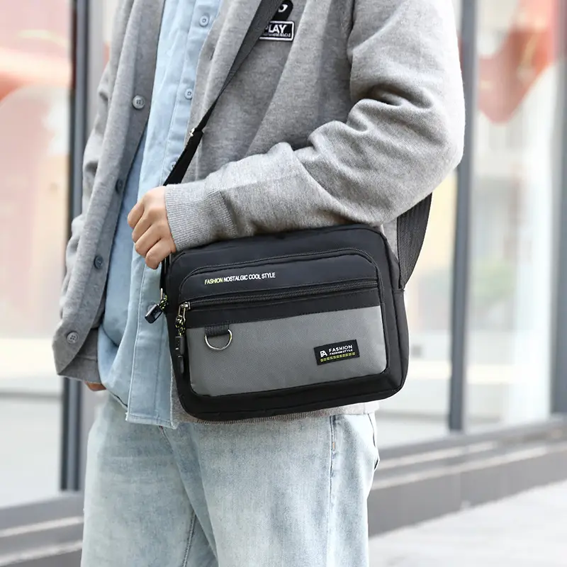 Men's Crossbody Bag with Multi-Layer Storage Black - Image 7