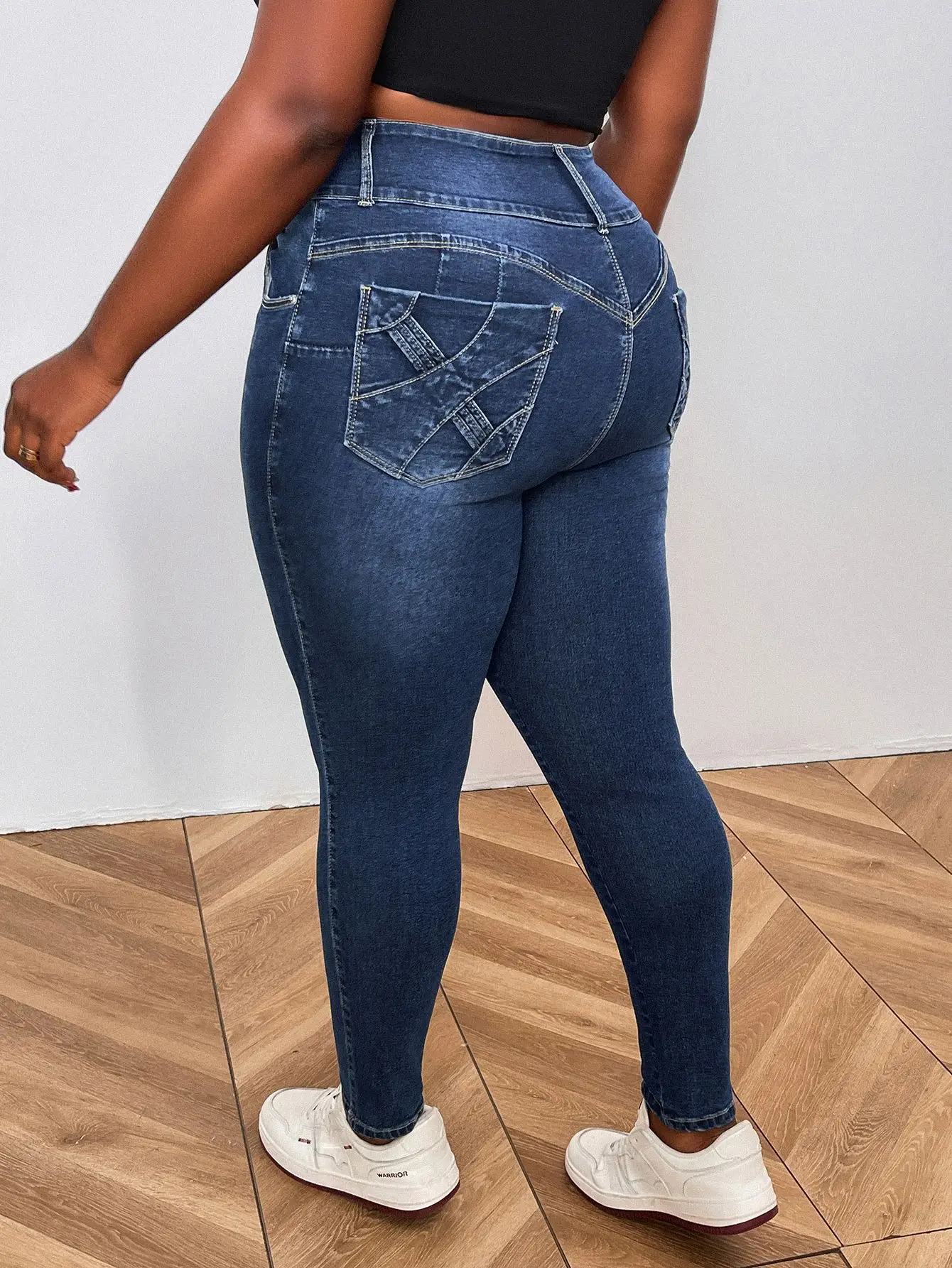 Plus Size High Waist Elastic Slimming Jeans Dark Blue — feature 7