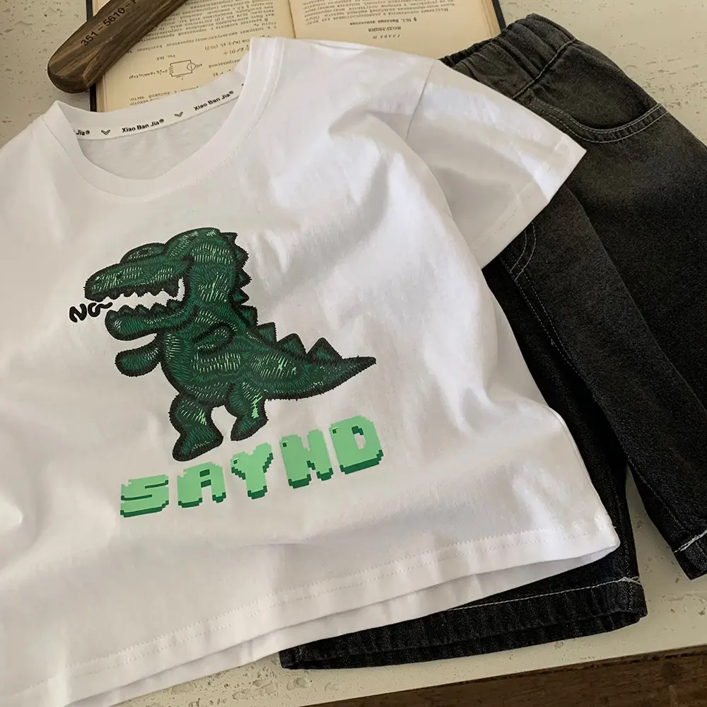 Kids Boys T-Shirt White Dinosaur Graphic 2025 — feature 2