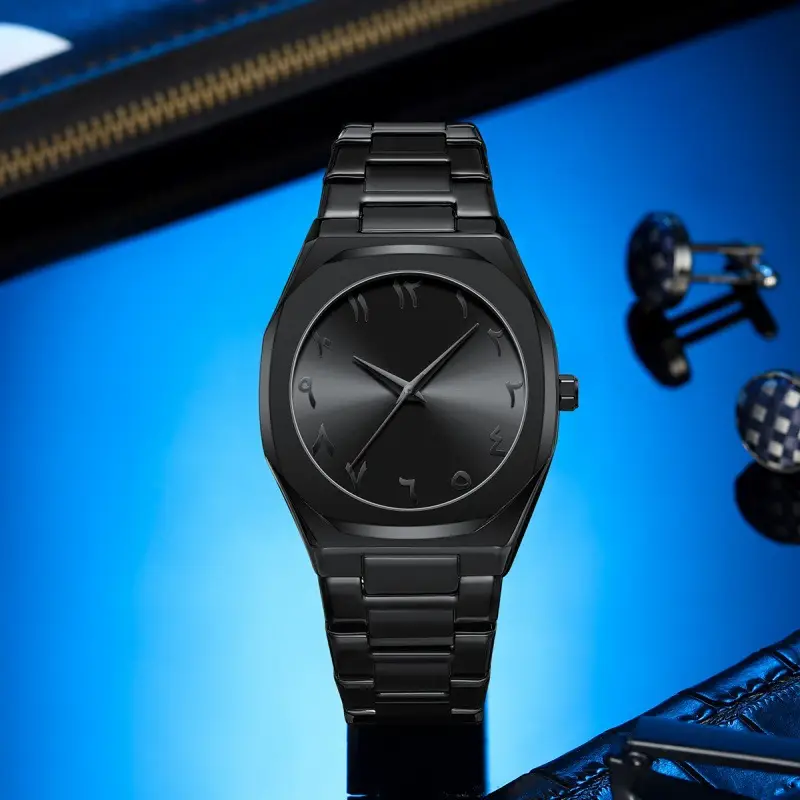 Men's All Black Arabic Dial Waterproof Watch - Image 22