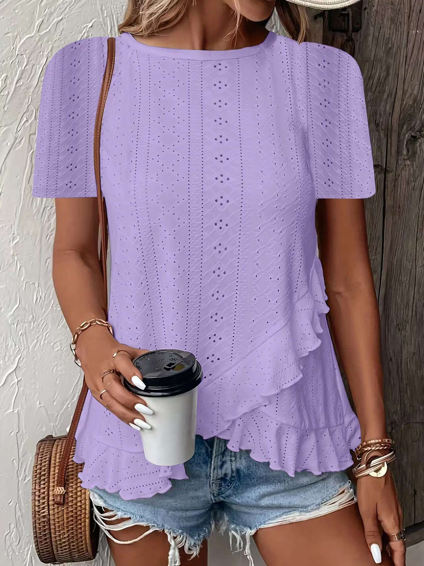 Women's 2025 Green Embroidered T-Shirt Short Sleeve Round Neck - Image 9