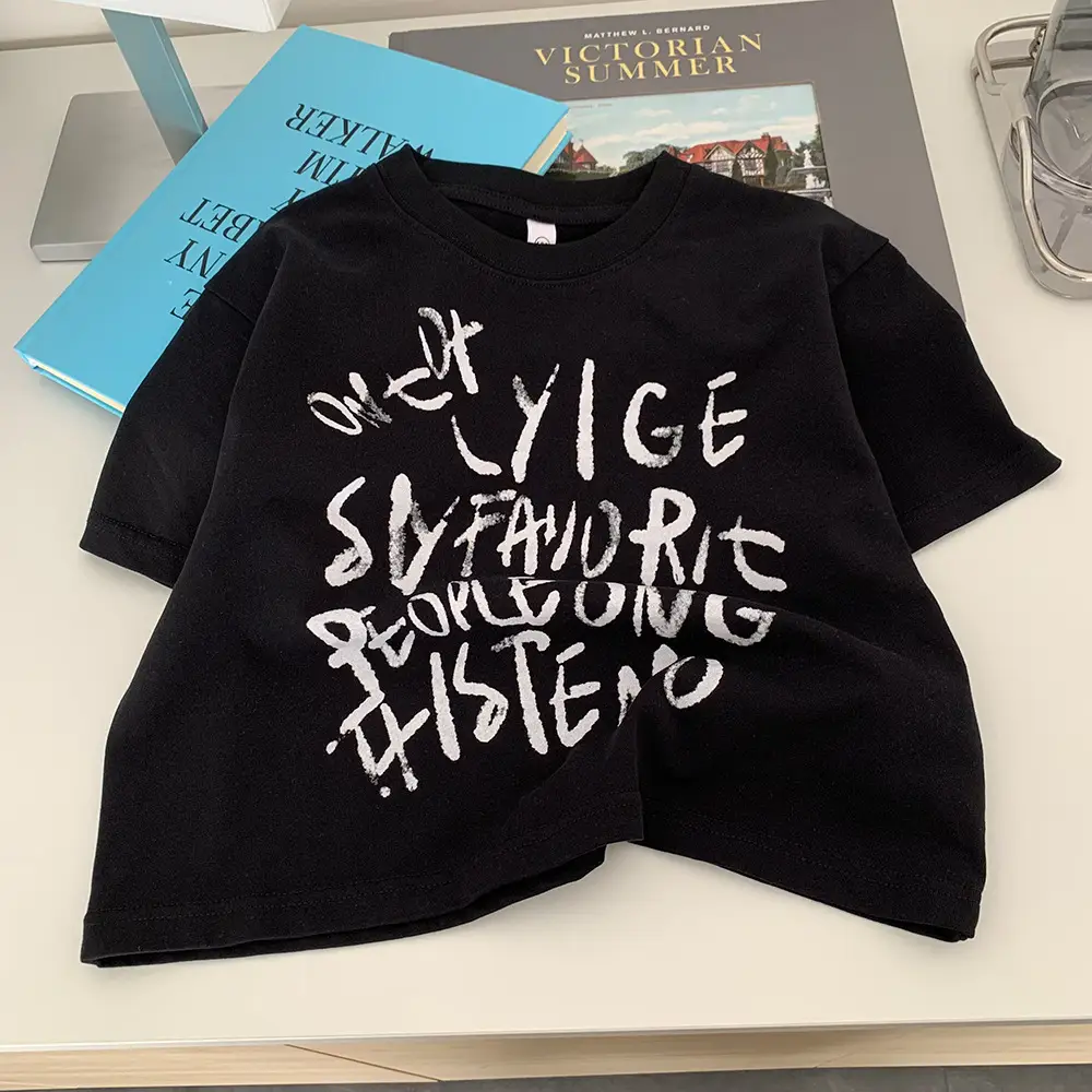 Children's Black Letter Crewneck T-Shirt Summer 2025 - Image 3