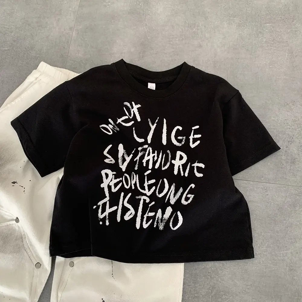 Children's Black Letter Crewneck T-Shirt Summer 2025 - Image 4