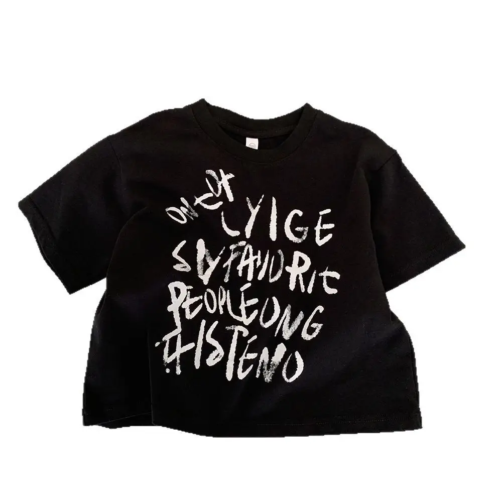 Children's Black Letter Crewneck T-Shirt Summer 2025 - Image 6