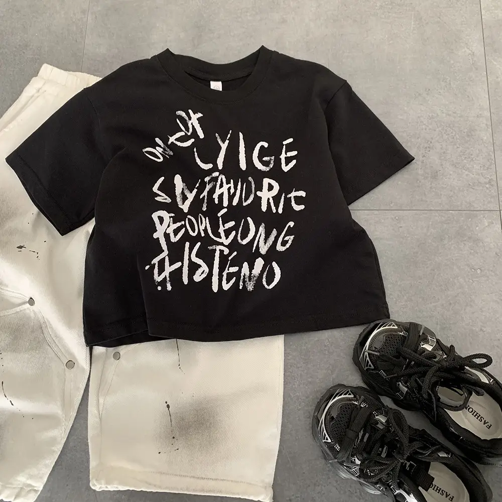 Children's Black Letter Crewneck T-Shirt Summer 2025 — feature 5