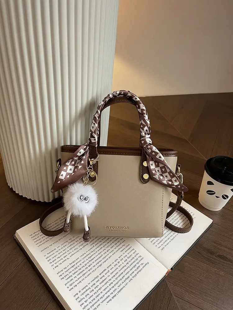 Women Black Contrasting Pom Pom Shoulder Bag - Image 9