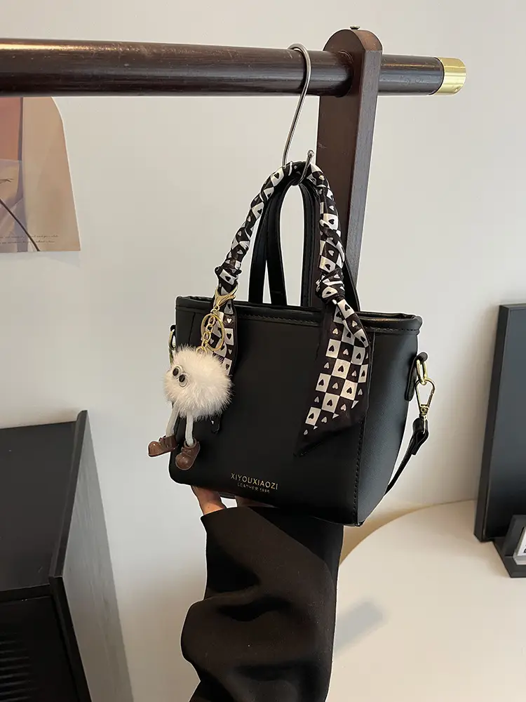 Women Black Contrasting Pom Pom Shoulder Bag - Image 10