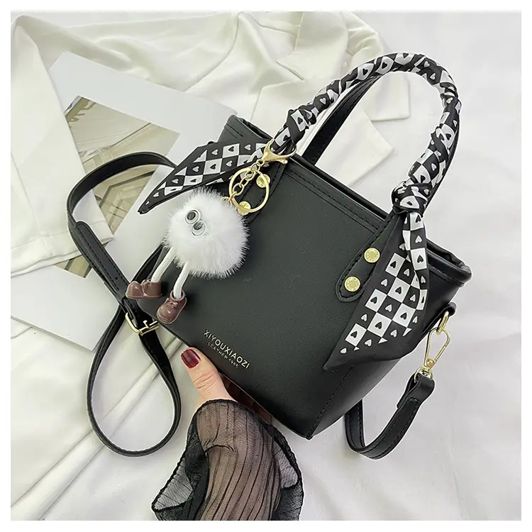 Women Black Contrasting Pom Pom Shoulder Bag — feature 35