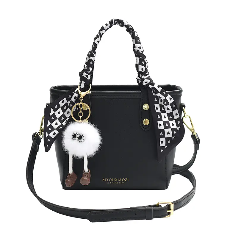 Women Black Contrasting Pom Pom Shoulder Bag - Image 3
