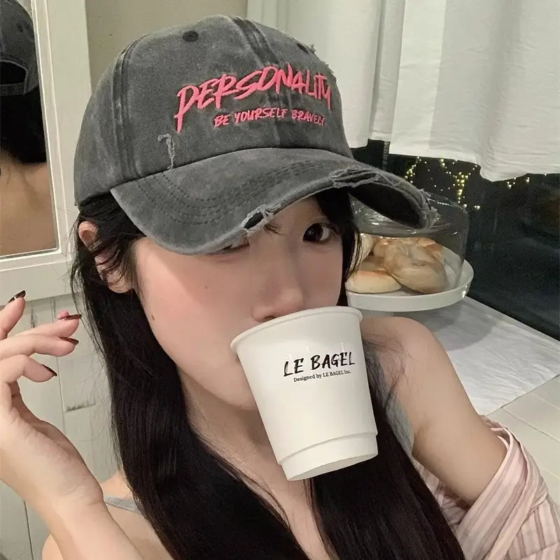 2025 Washed Denim Hole Baseball Cap Women's American-style Retro Face Small Cap Big Head All-match Hat - Image 7