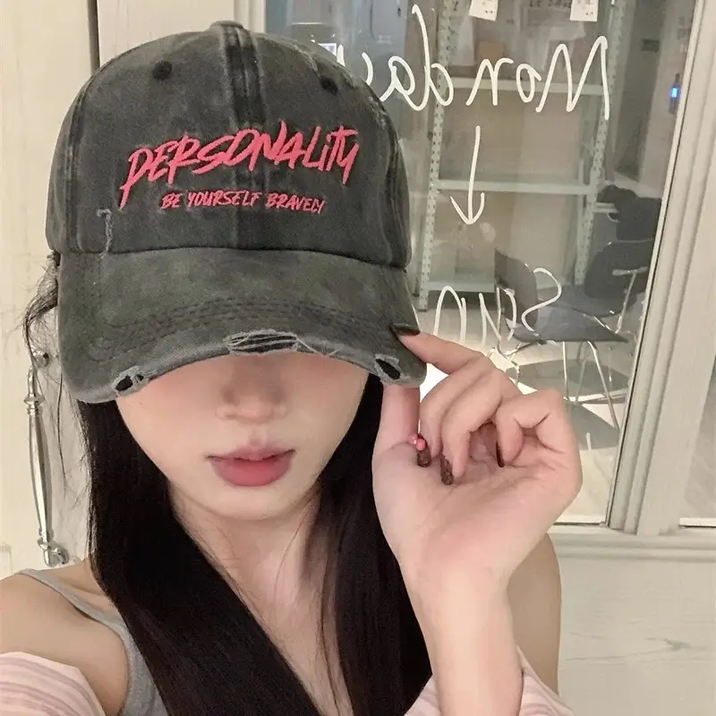 2025 Washed Denim Hole Baseball Cap Women's American-style Retro Face Small Cap Big Head All-match Hat - Image 8