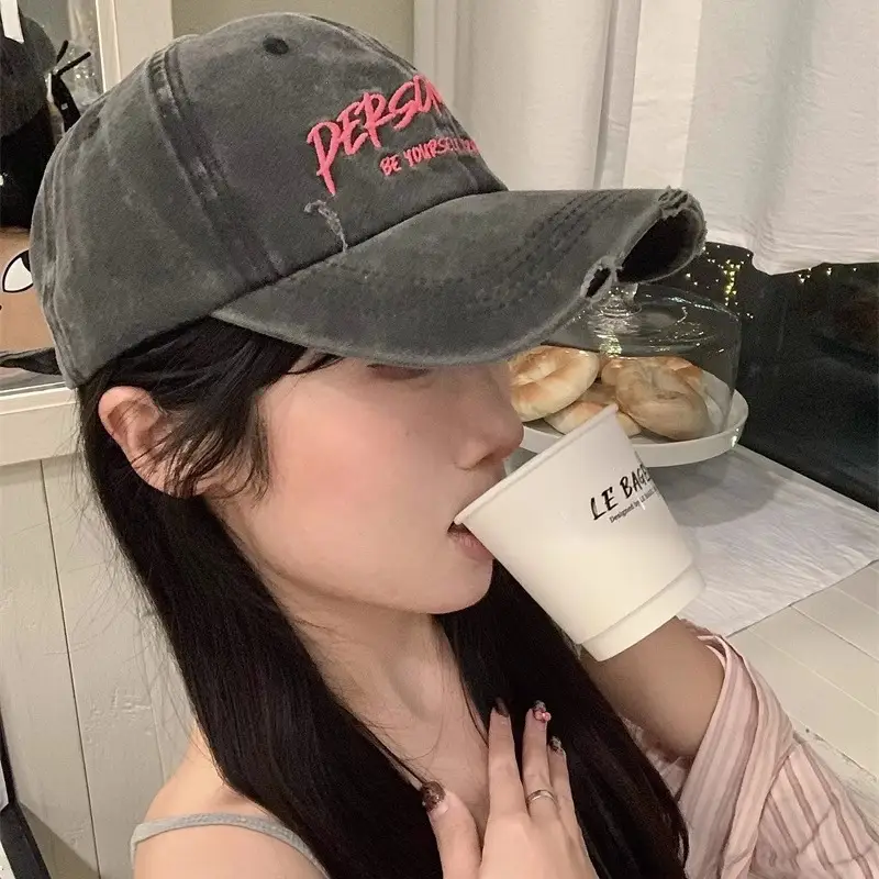 2025 Washed Denim Hole Baseball Cap Women's American-style Retro Face Small Cap Big Head All-match Hat - Image 10