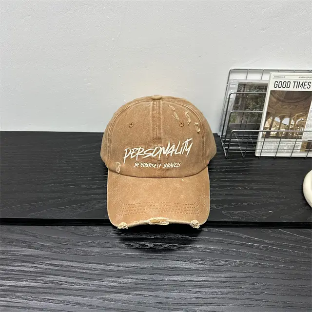 2025 Washed Denim Hole Baseball Cap Women's American-style Retro Face Small Cap Big Head All-match Hat - Image 3