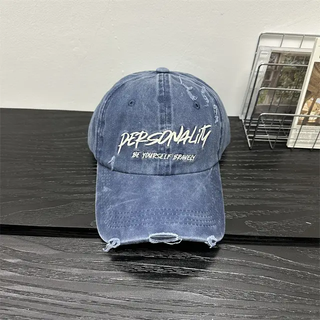 2025 Washed Denim Hole Baseball Cap Women's American-style Retro Face Small Cap Big Head All-match Hat - Image 4