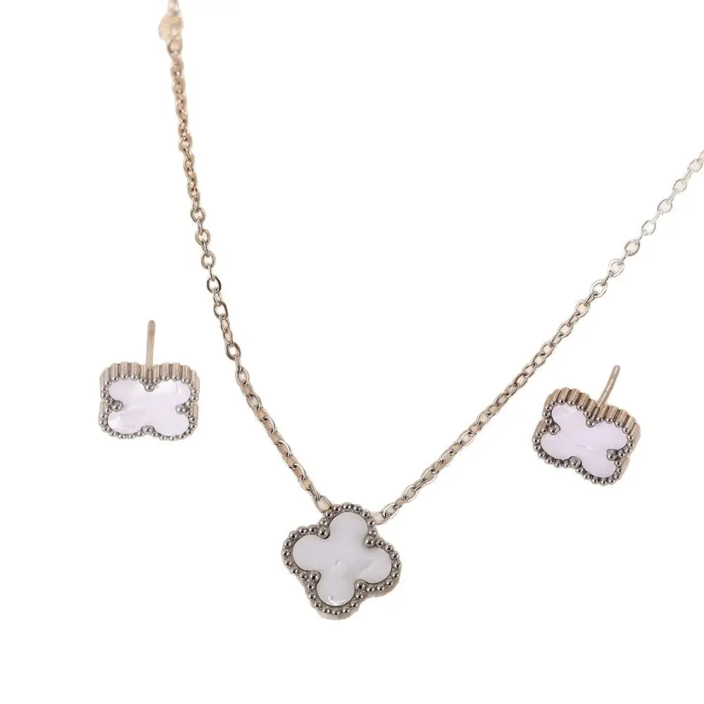 Stainless Steel Four-Leaf Clover Necklace Set