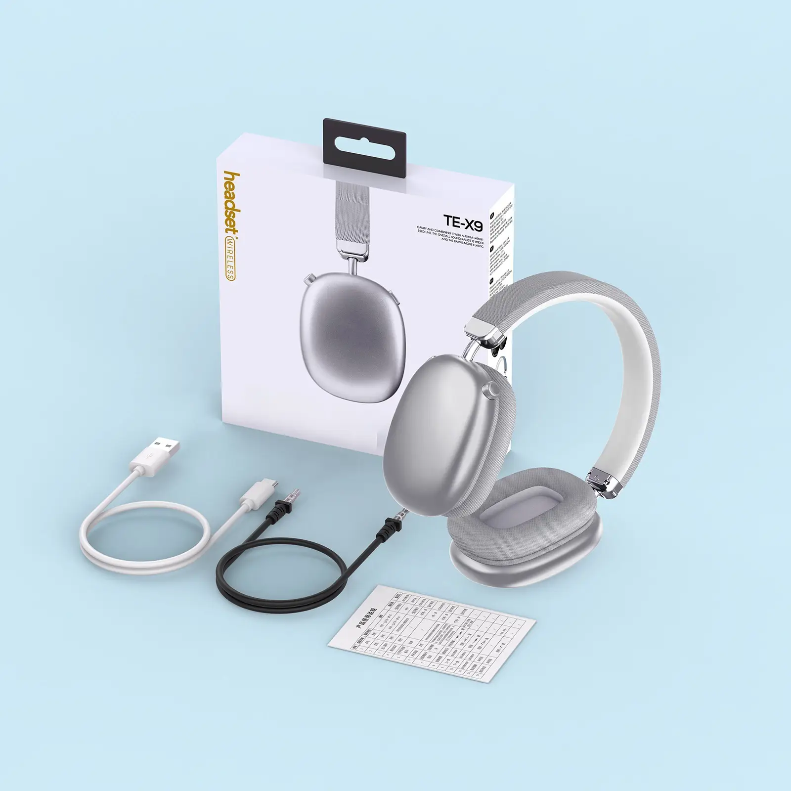 Te-X9 Wireless Bluetooth Headset Silver Heavy Bass Sports Mobile - Image 5