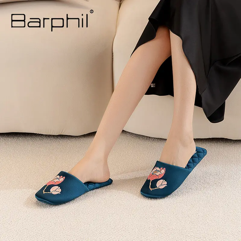 Barphil Embroidered Slippers for Women, Postpartum Shoes, Autumn and Winter Indoor Home Non-Slip Silent Closed-Toe New Chinese Style Cotton Slippers - Image 6