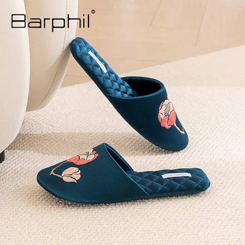 Barphil Embroidered Slippers for Women, Postpartum Shoes, Autumn and Winter Indoor Home Non-Slip Silent Closed-Toe New Chinese Style Cotton Slippers - Image 7