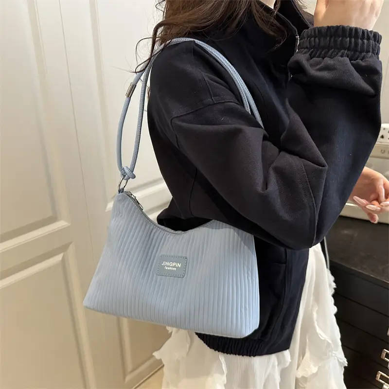 Pink Embossed Striped Shoulder Bag for Women - Image 8