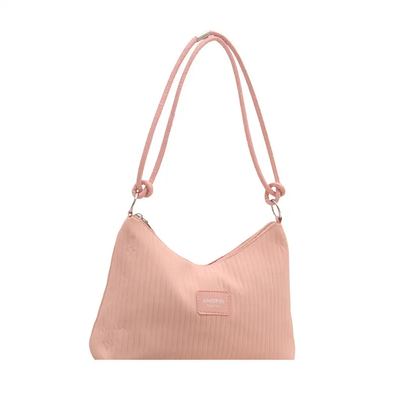 Pink Embossed Striped Shoulder Bag for Women - Image 11