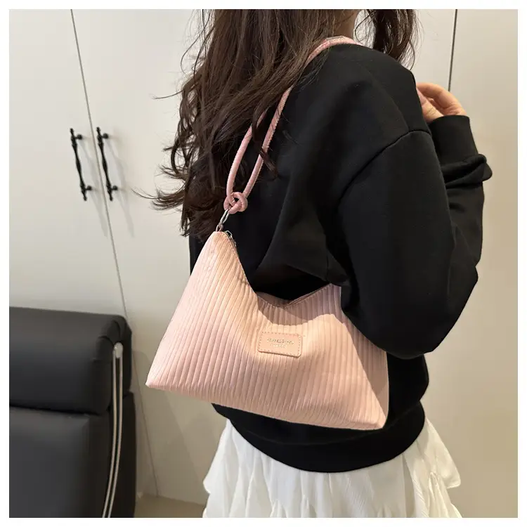 Pink Embossed Striped Shoulder Bag for Women — feature 18