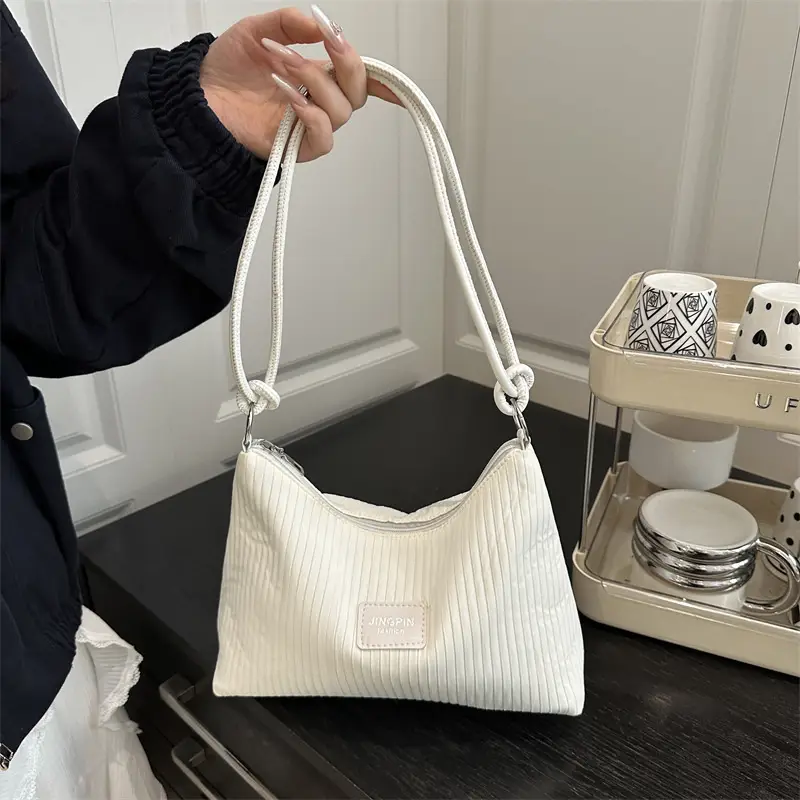 Pink Ribbed Shoulder Bag for Women 2025 Summer - Image 8