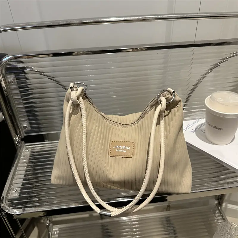 Pink Ribbed Shoulder Bag for Women 2025 Summer - Image 9