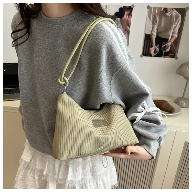 Pink Ribbed Shoulder Bag for Women 2025 Summer — feature 16