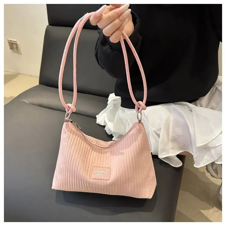 Pink Ribbed Shoulder Bag for Women 2025 Summer — feature 17