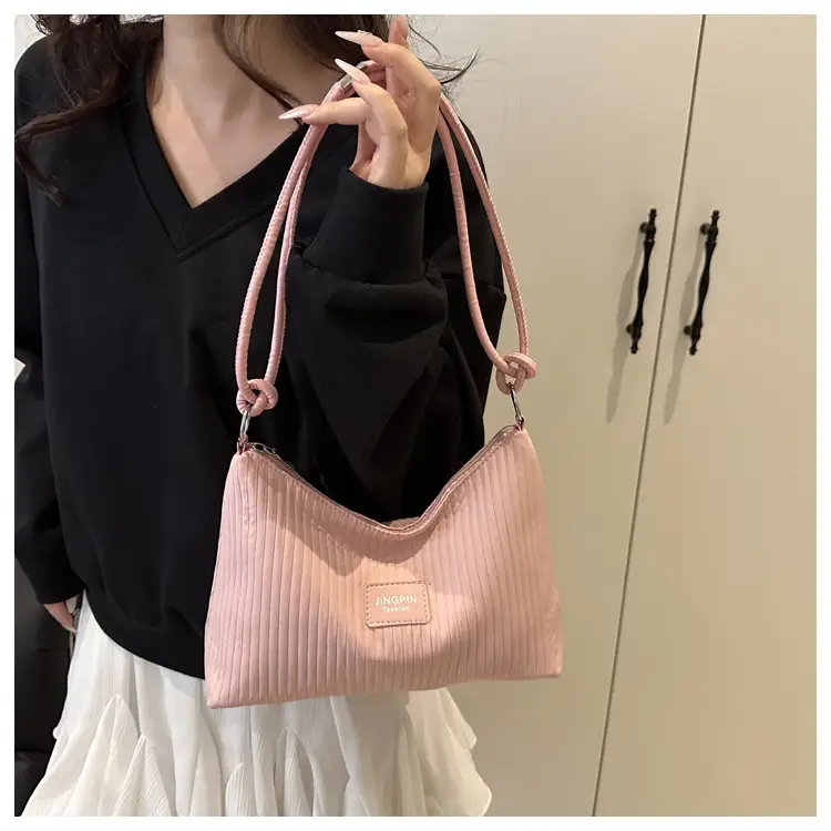 Pink Ribbed Shoulder Bag for Women 2025 Summer — feature 18