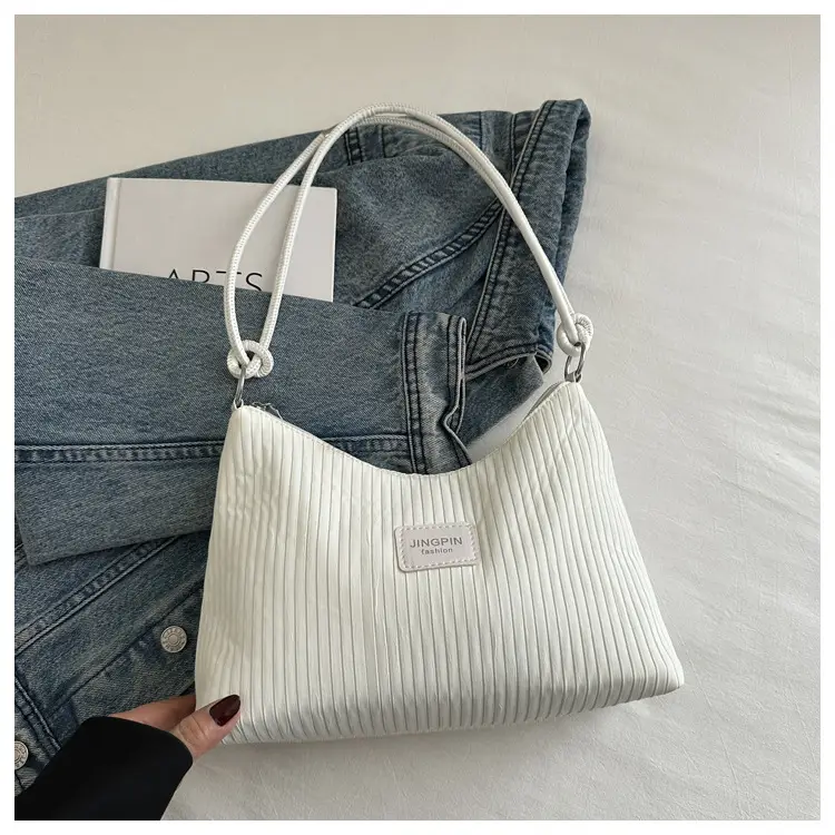 Pink Ribbed Shoulder Bag for Women 2025 Summer - Image 2