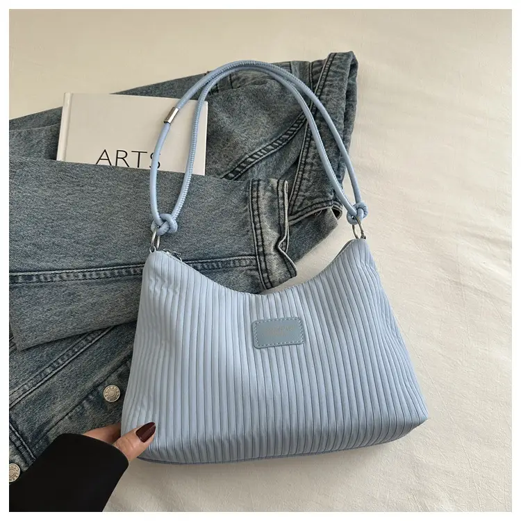 Pink Ribbed Shoulder Bag for Women 2025 Summer - Image 3