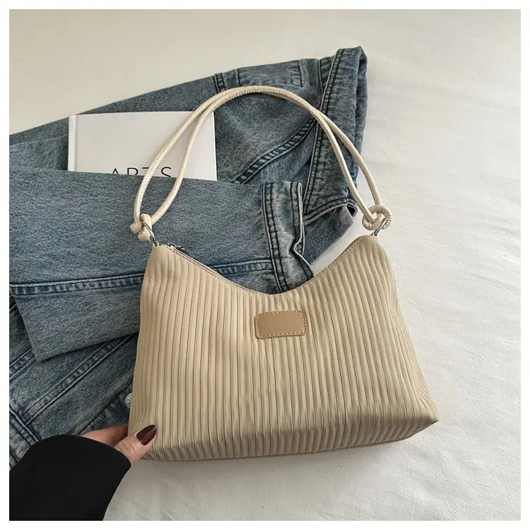 Pink Ribbed Shoulder Bag for Women 2025 Summer - Image 4