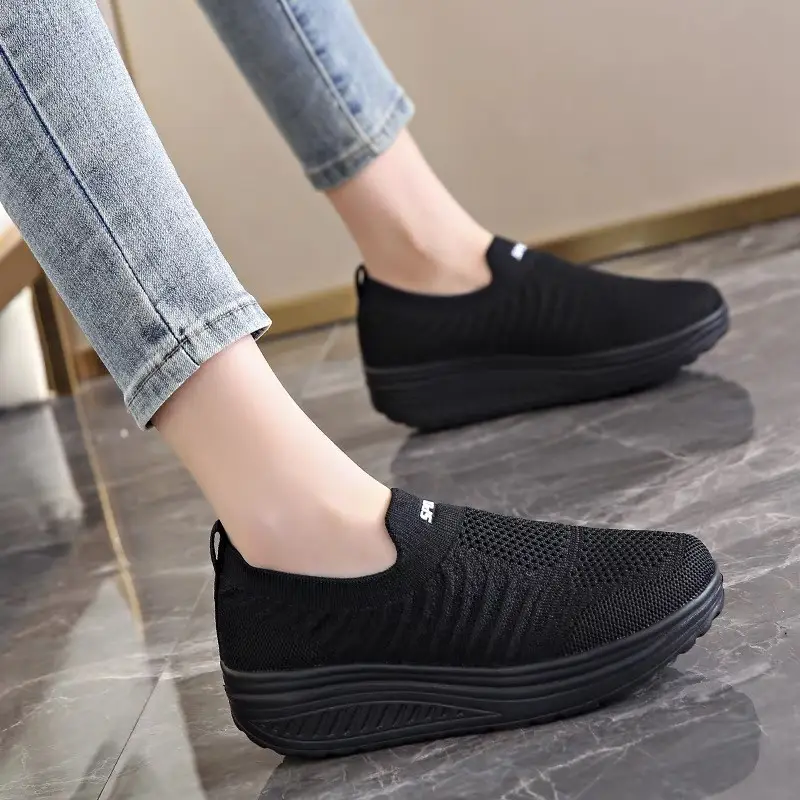 Women's Black Slip-On Thick Sole Shoes