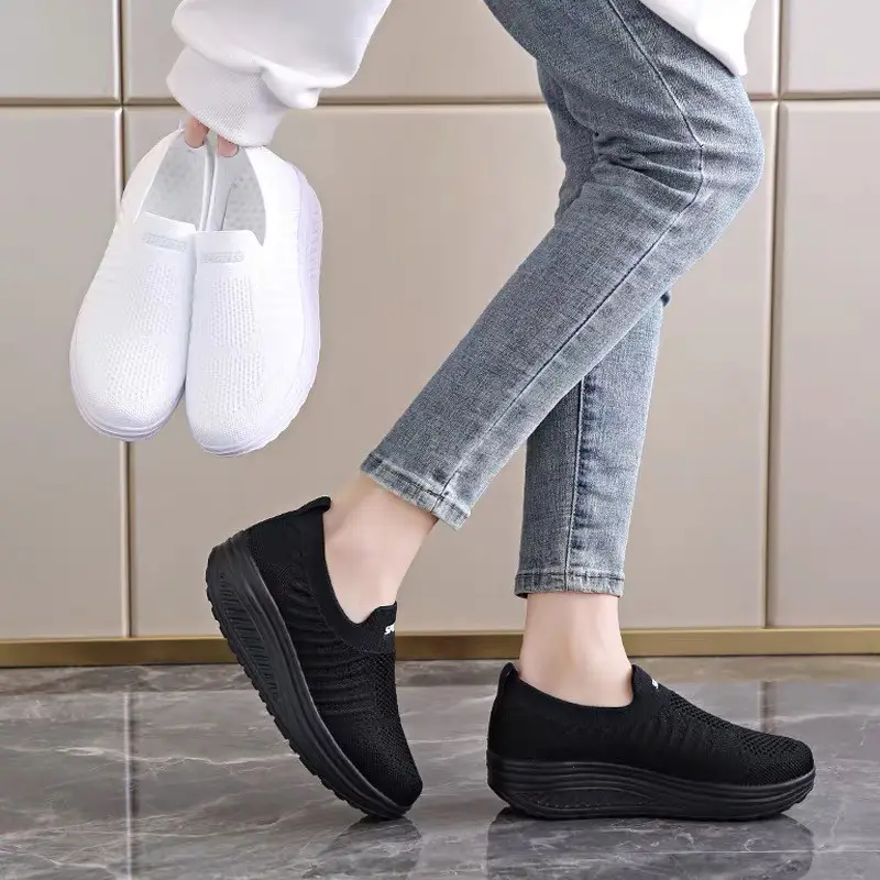 Women's Black Slip-On Thick Sole Shoes