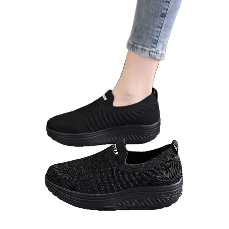 Women's Black Slip-On Thick Sole Shoes