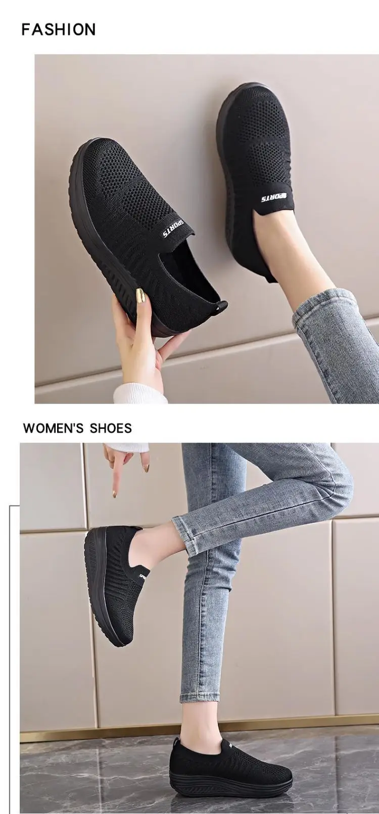 Women's Black Slip-On Thick Sole Shoes — feature 16